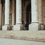 Man waiting in front a court